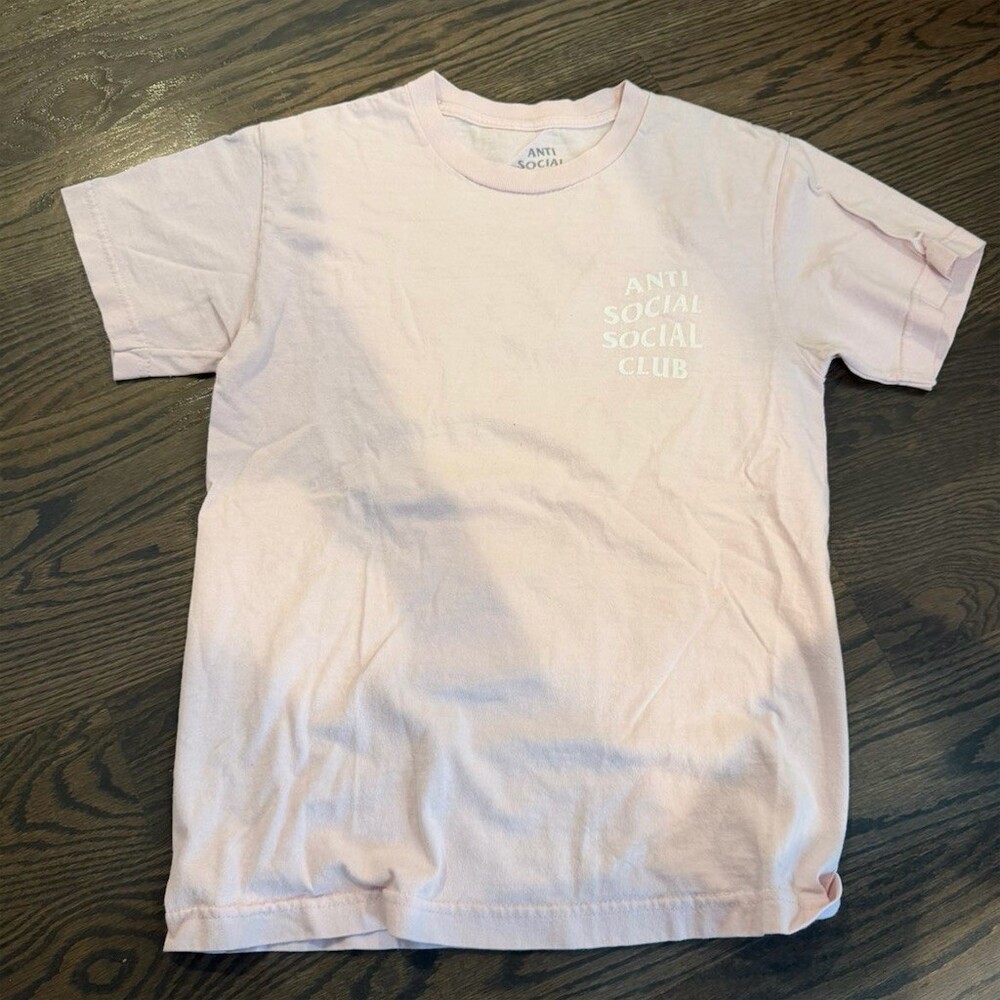 Anti Social Social Club T-Shirt Unisex Size S Pink Floral Butterfly Logo
